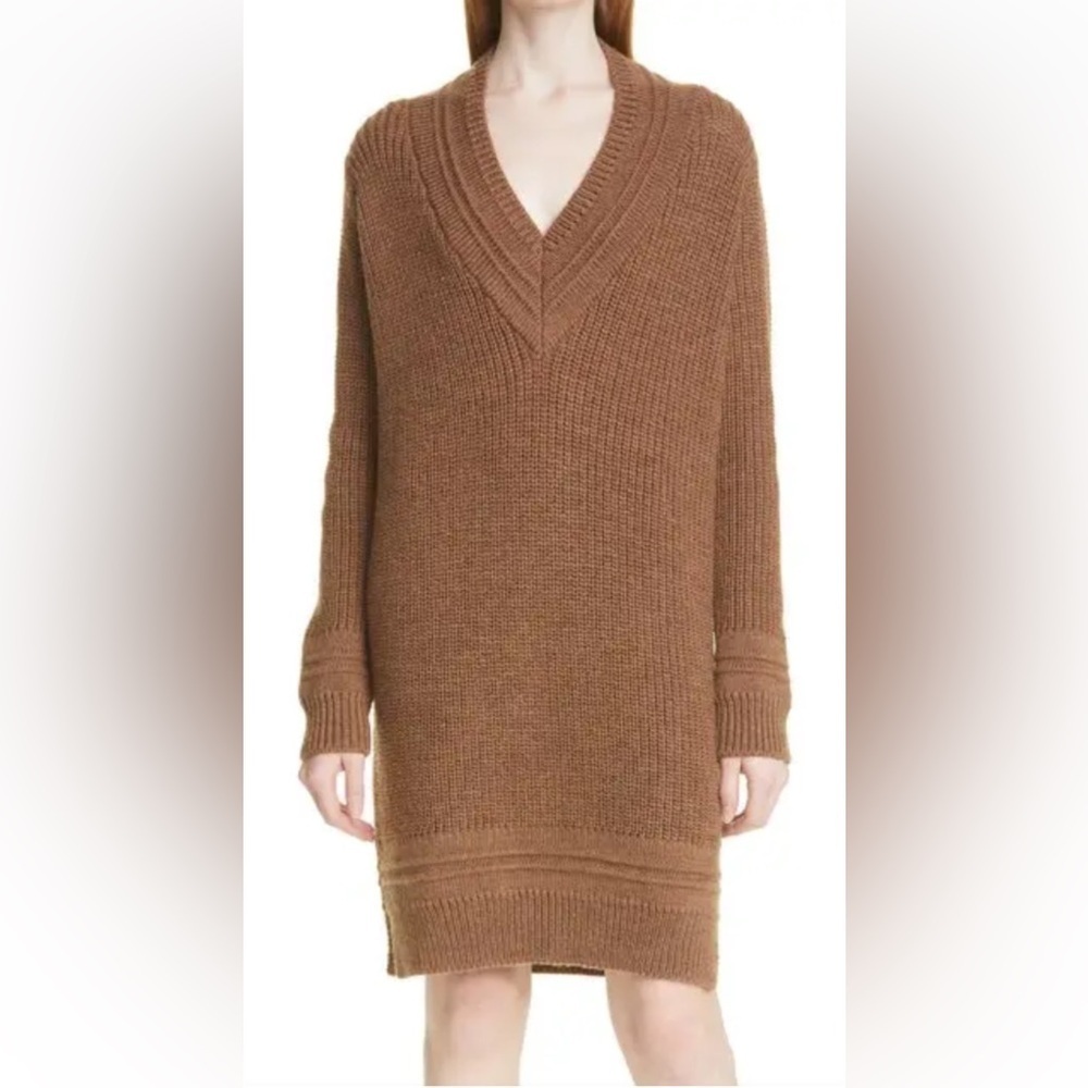 La Ligne Cricket Long Sleeve chunky Merino Wool Sweater Dress Brown Tan Size XS